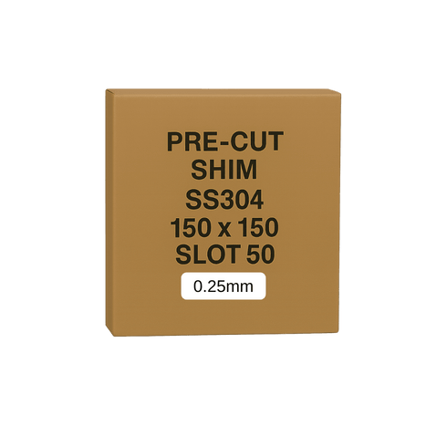 0.25mm Stainless Steel Precut Shim 150x150 Slot 50mm Pack of 10