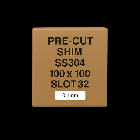 0.1mm Stainless Steel Precut Shim 100x100 Slot 32mm Pack of 10