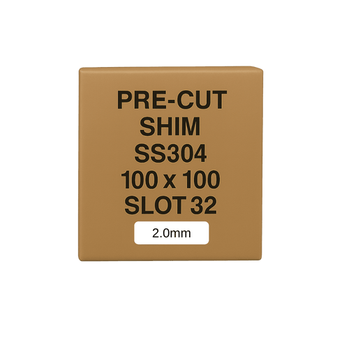 2.0mm Stainless Steel Precut Shim 100x100 Slot 32mm Pack of 10
